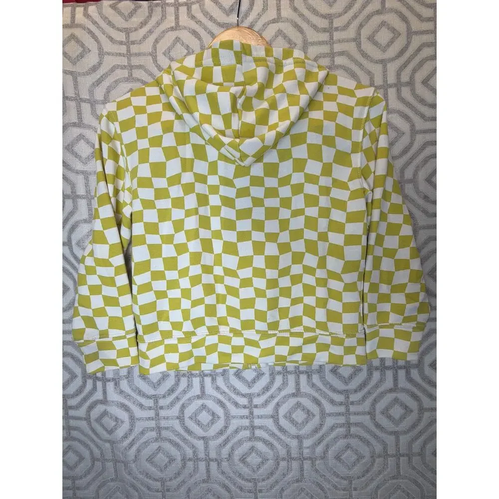Old Navy Boys Size 8 Zip Up Hoodie Sweatshirt Wavy Checkerboard Yellow/green